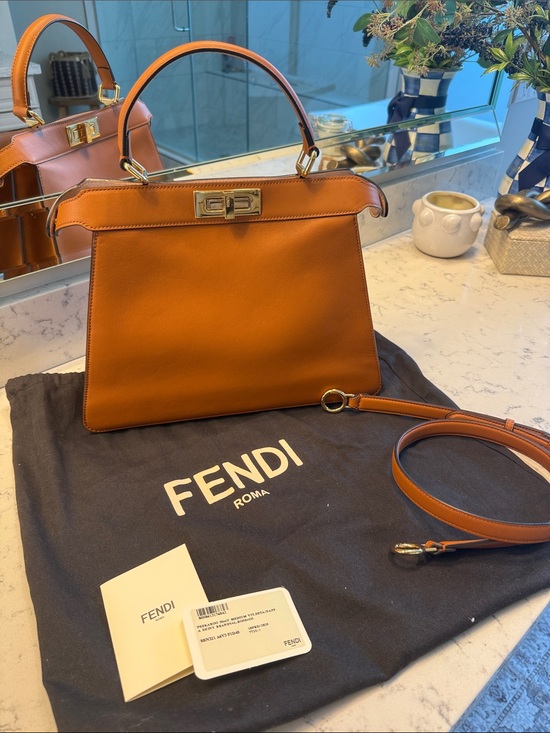 Fendi Handbags - Fendi Peekaboo Leather Top-Handle Satchel with Gold Hardware